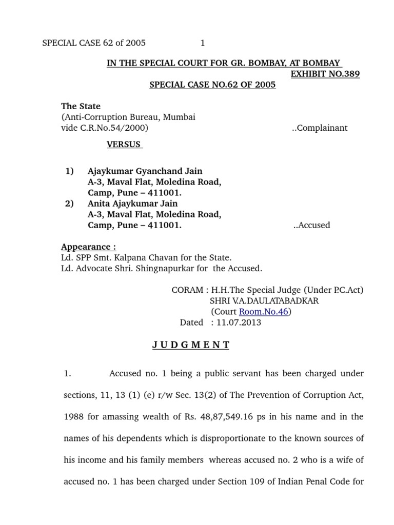 A.K. Jain IPS Disproportionate Assests Case Judgement PDF Burden Of