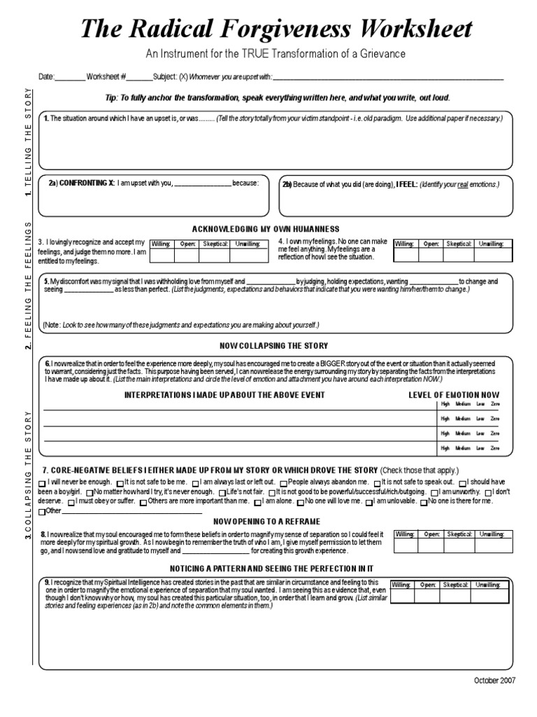 Radical Forgiveness Worksheet | PDF | Forgiveness | Emotions