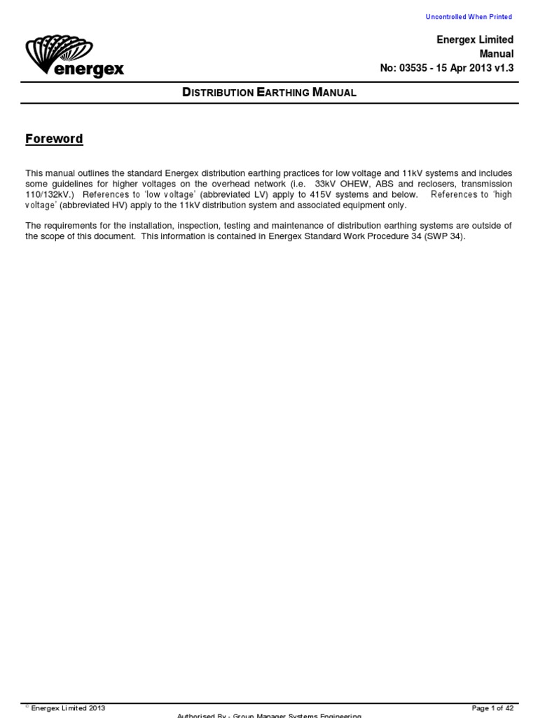 Energex Distribution Earthing Manual PDF Electric Power