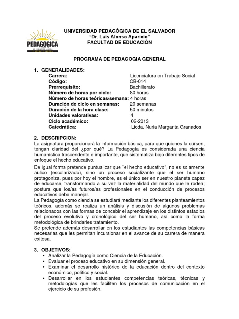 Programa de Pedagogia General | PDF | Pedagogía | Science
