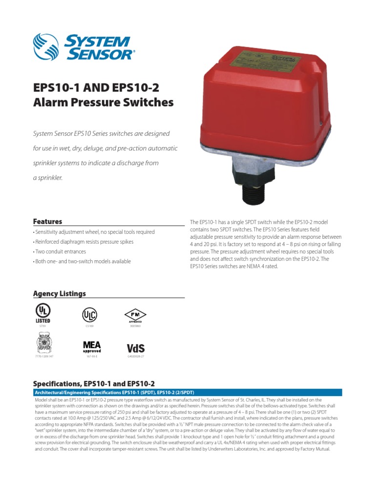 Pressure Switch Fire Sprinkler System Switch