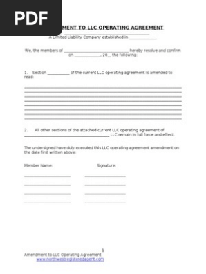 Amendment to Llc Operating Agreement