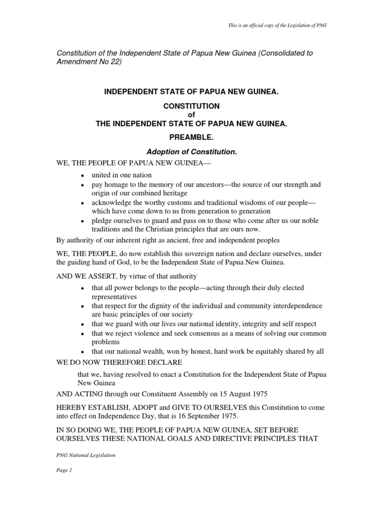 Constitution of The Independent State of Papua New Guinea | PDF ...