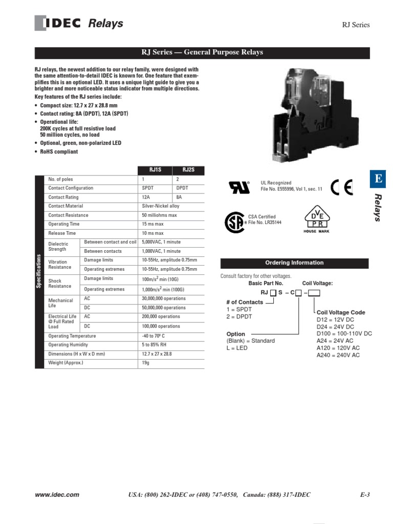 Relays: RJ Series - General Purpose Relays | PDF | Relay | Switch