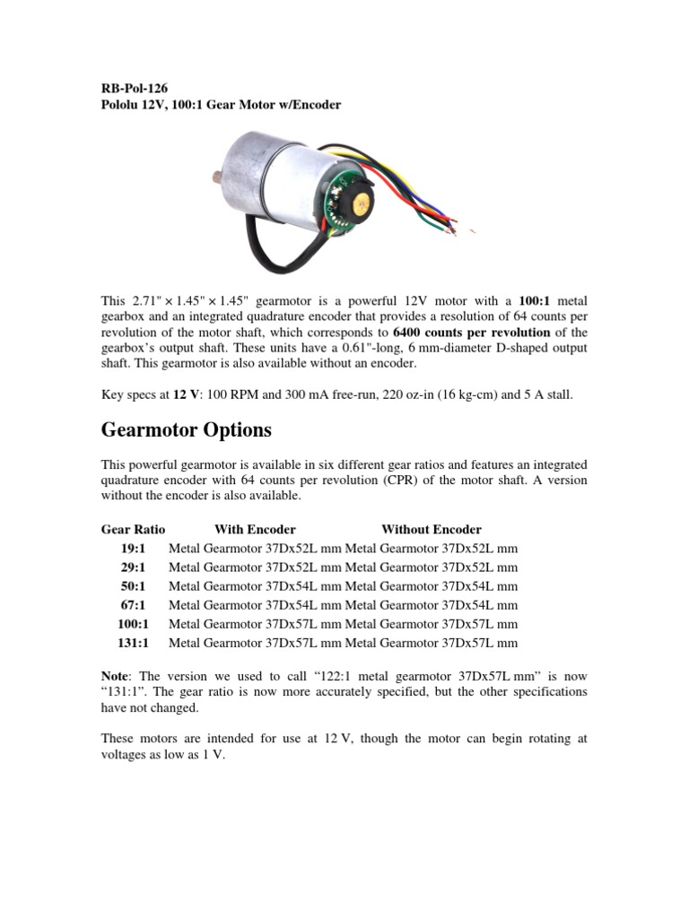 Datasheetmotor 12V With Encoder Electric Motor Gear
