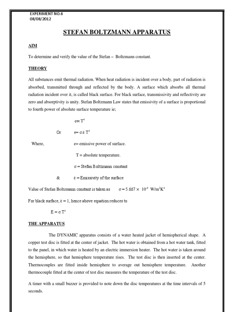 Stefan-Boltzmann Constant Experiment | PDF | Continuum Mechanics ...