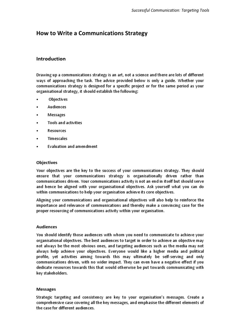How To Write A Communications Strategy: Objectives | PDF ...