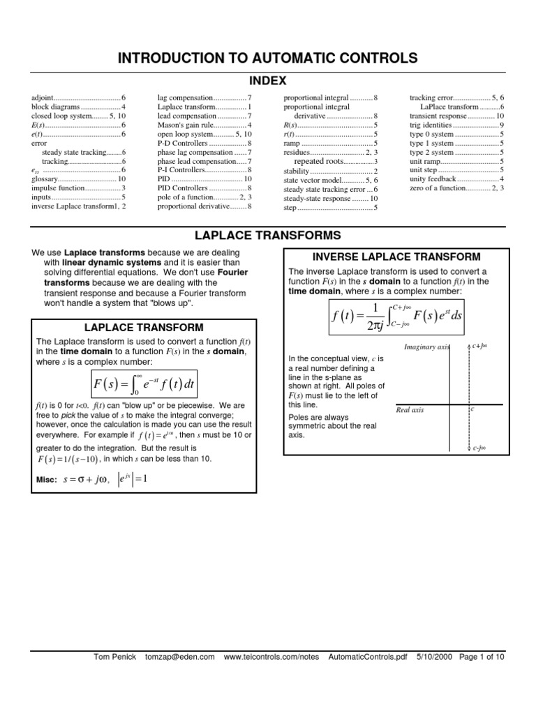 Introduction To Automatic Controls: Index | PDF