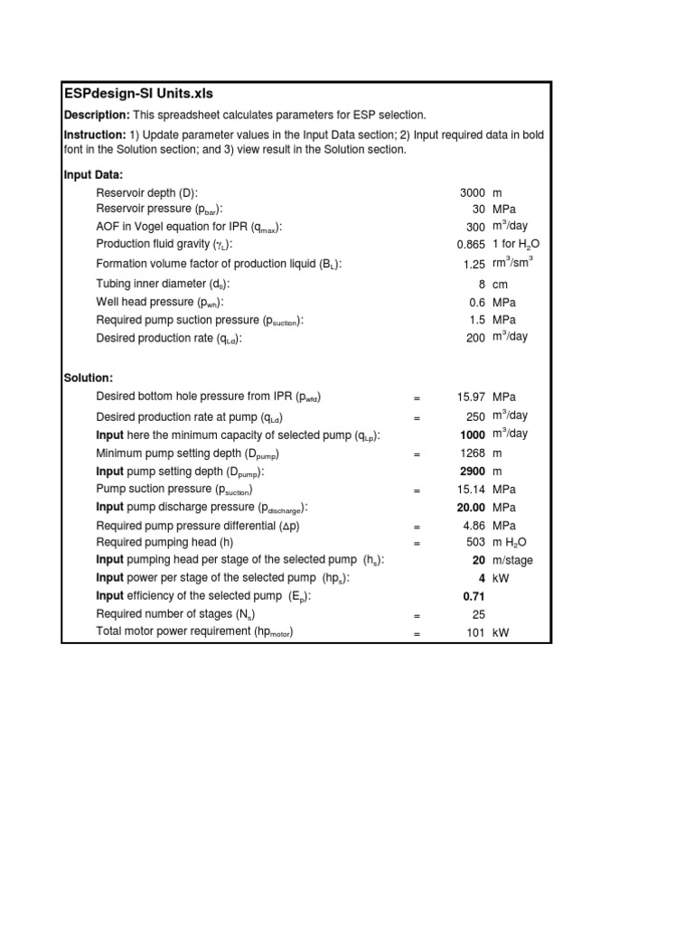 ESP Design Parameters Calculation | PDF