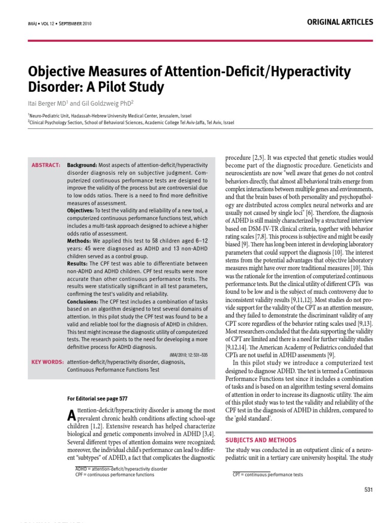 Objective Measures of Attention-Deficit/Hyperactivity Disorder | PDF