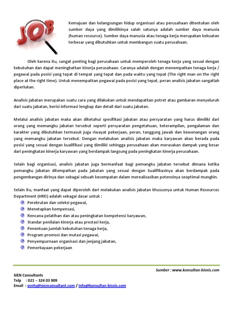 Jasa Konsultan Analisis Jabatan Job Analysis Consultant Hr Human Resources Management Pdf