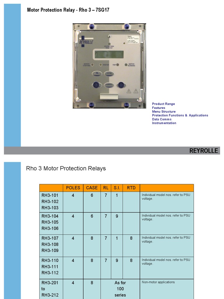 Rho 3 Motor Protection Relay Guide | PDF | Power Supply | Relay