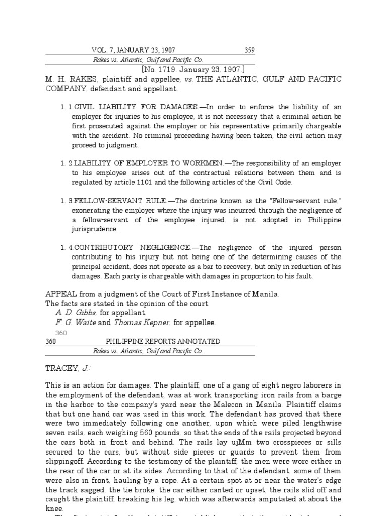 Rakes vs. Atlantic, Gulf and Pacific Co PDF Negligence