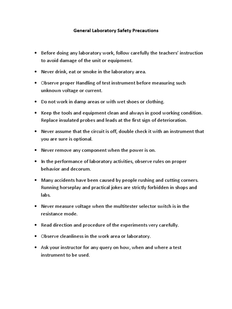 Essential Laboratory Safety Precautions | PDF
