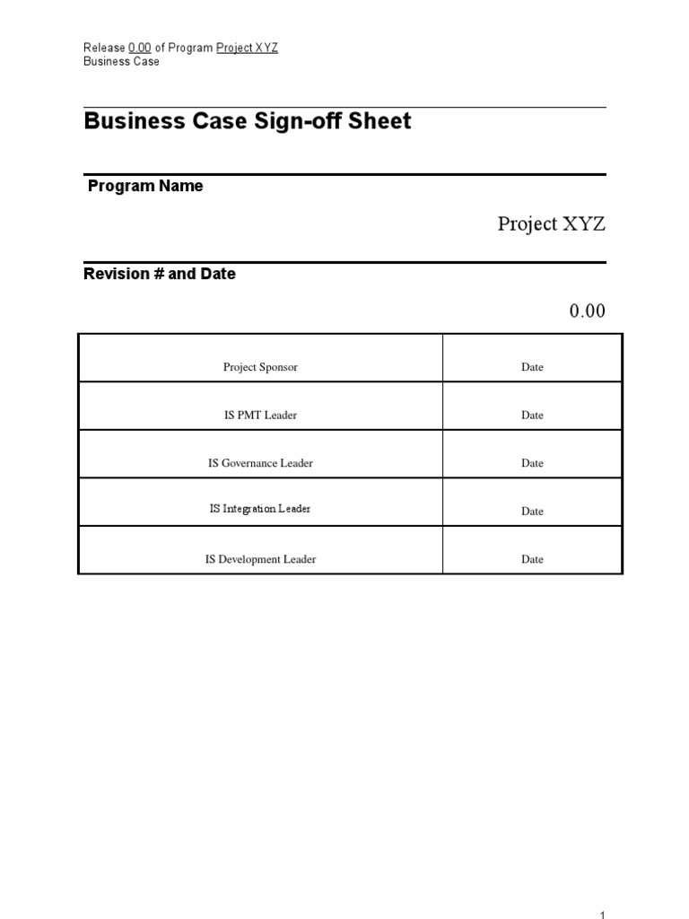 Business Case Template With With Sign Off | PDF | Risk Management ...