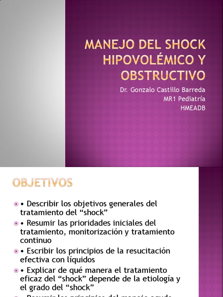 Manejo Del Shock Hipovolémico y Obstructivo | PDF | Choque ...