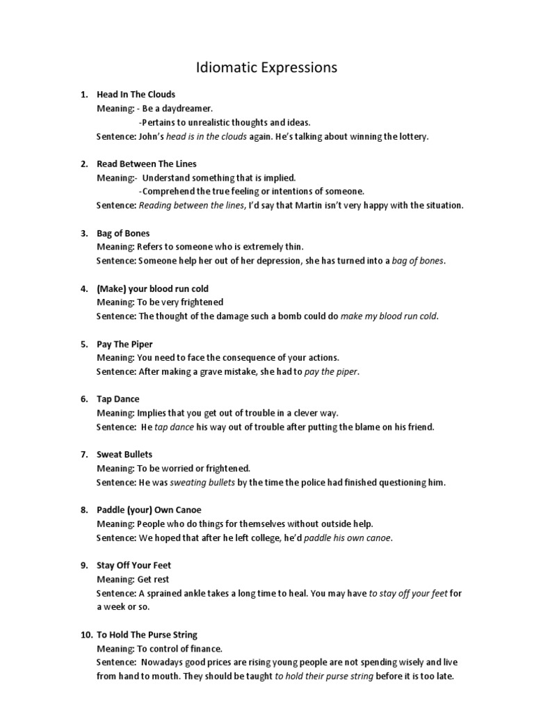 Short essay with idioms picture