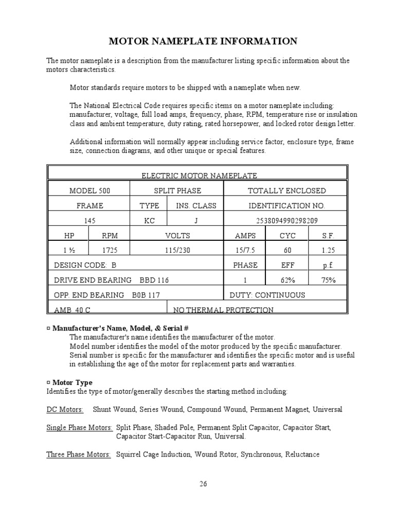 Motor Nameplate Information Engines Electric Motor