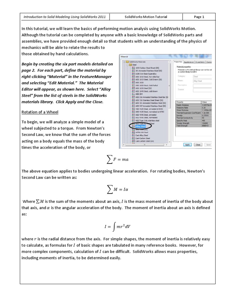 SolidWorks 2011 Motion Analysis Guide | PDF | Rotation Around A Fixed ...