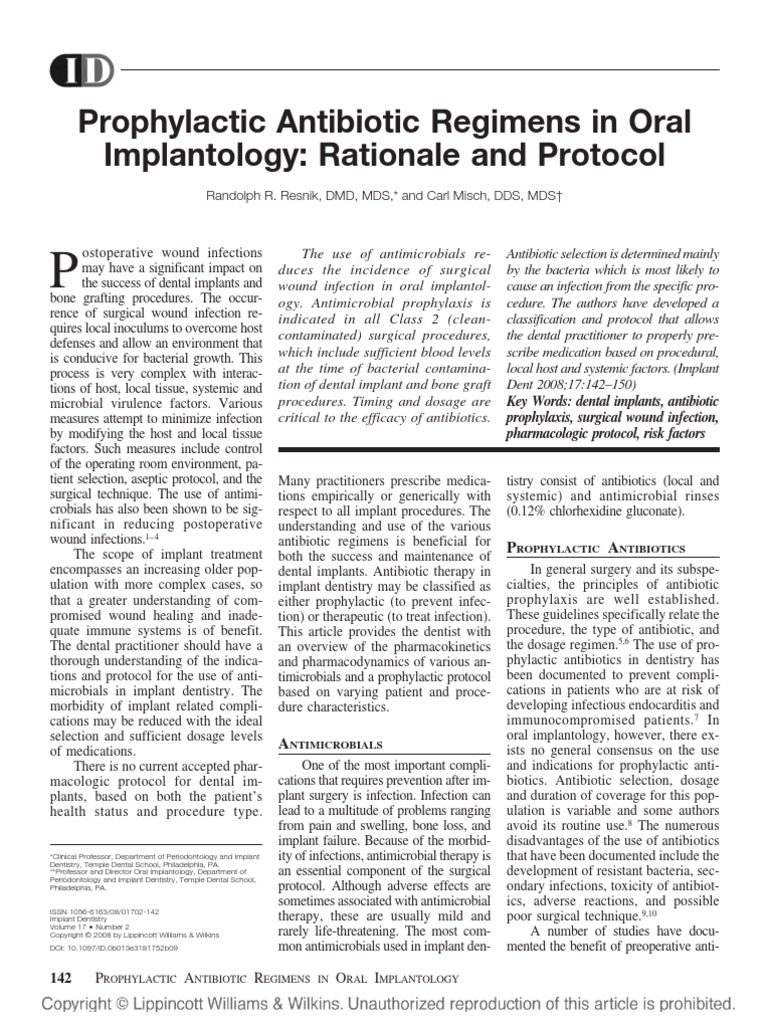 Prophylactic Antibiotic Trt in Implant Surgery Dental Implant