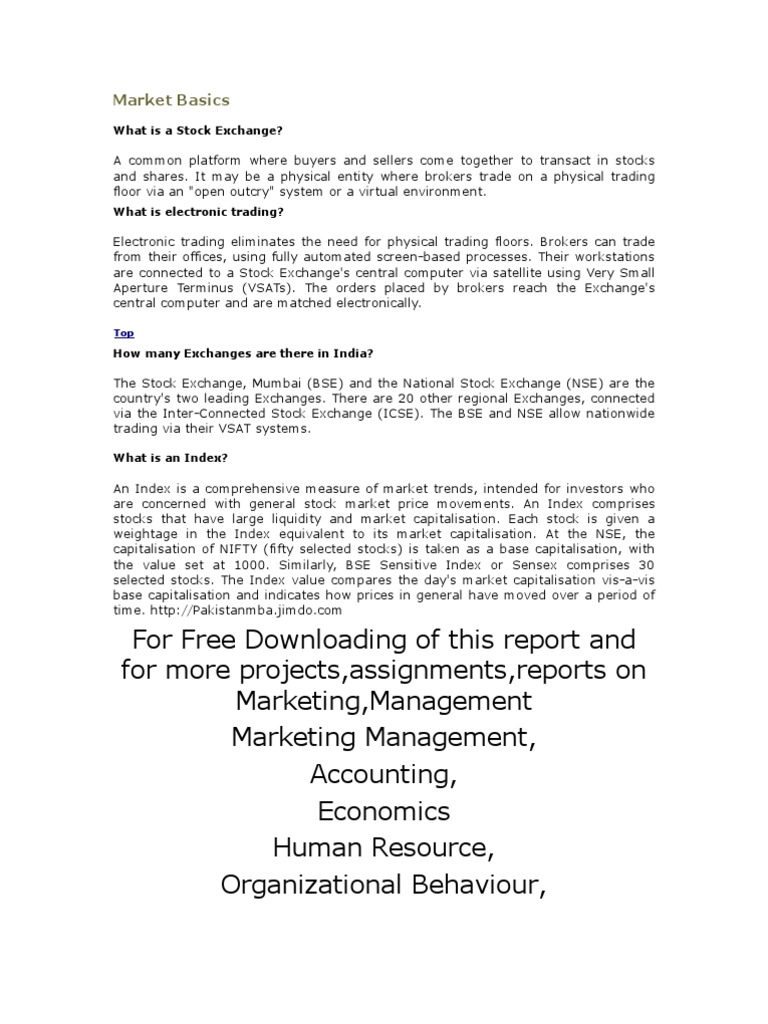 Final Project Report On Stock Market Basics | PDF | Stocks | Short ...