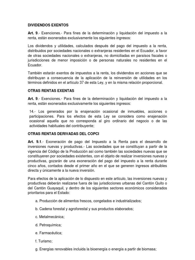 Exenciones y Deducciones Impuesto Renta Ecuador | PDF | Impuesto sobre ...