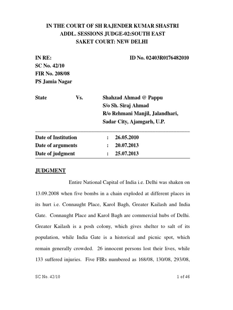 Batla House Encounter Case Judgement PDF Law Enforcement Crime