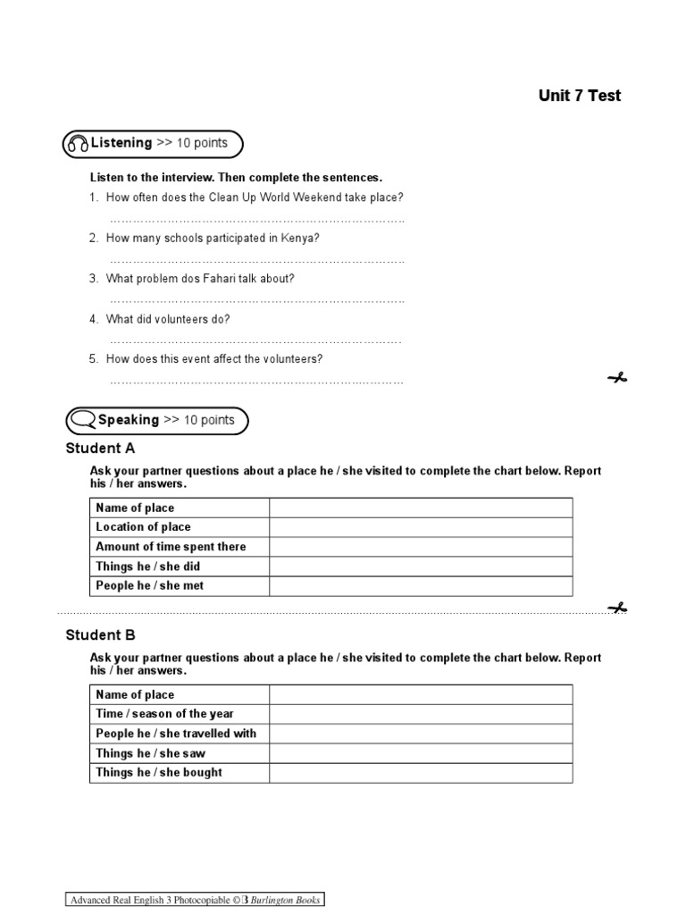 Unit 7 Test: Listening & Speaking Tasks | PDF | Career & Growth