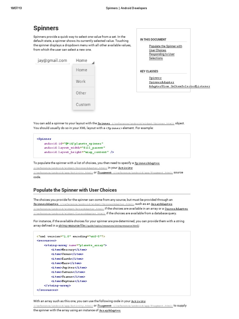 Spinners: Populate The Spinner With User Choices | PDF | Teaching ...
