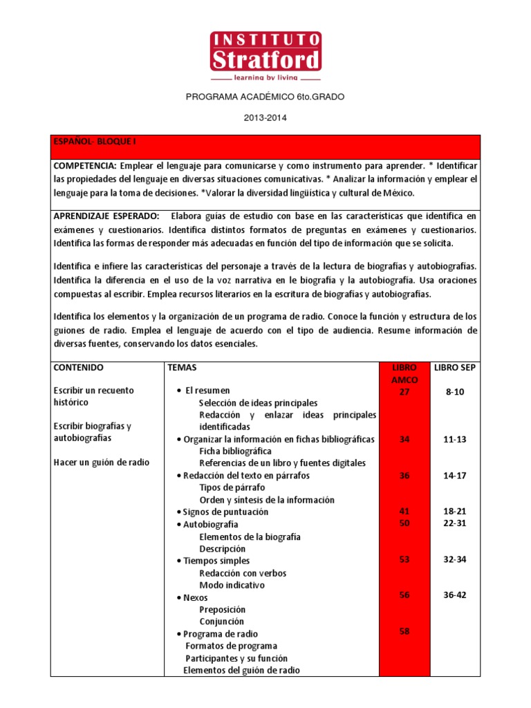 Programa Académico Español 6to Grado | PDF | Baja Edad Media | Fracción ...