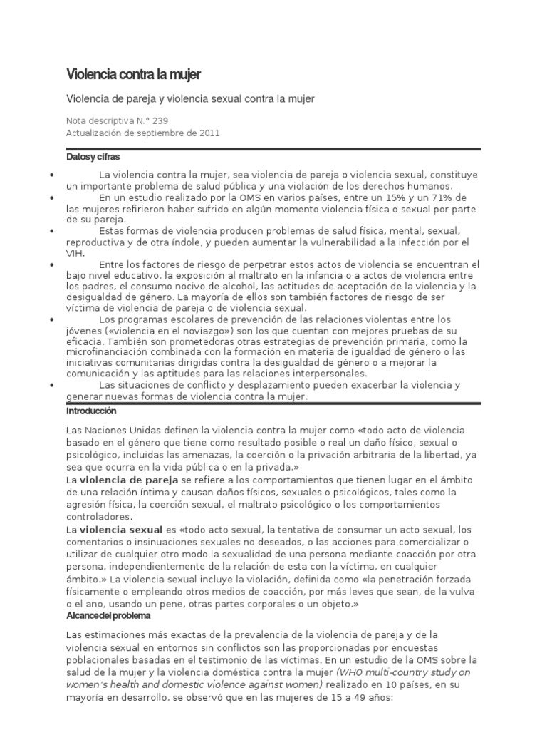 Violencia de pareja y sexual contra mujeres | PDF | Violencia | La ...