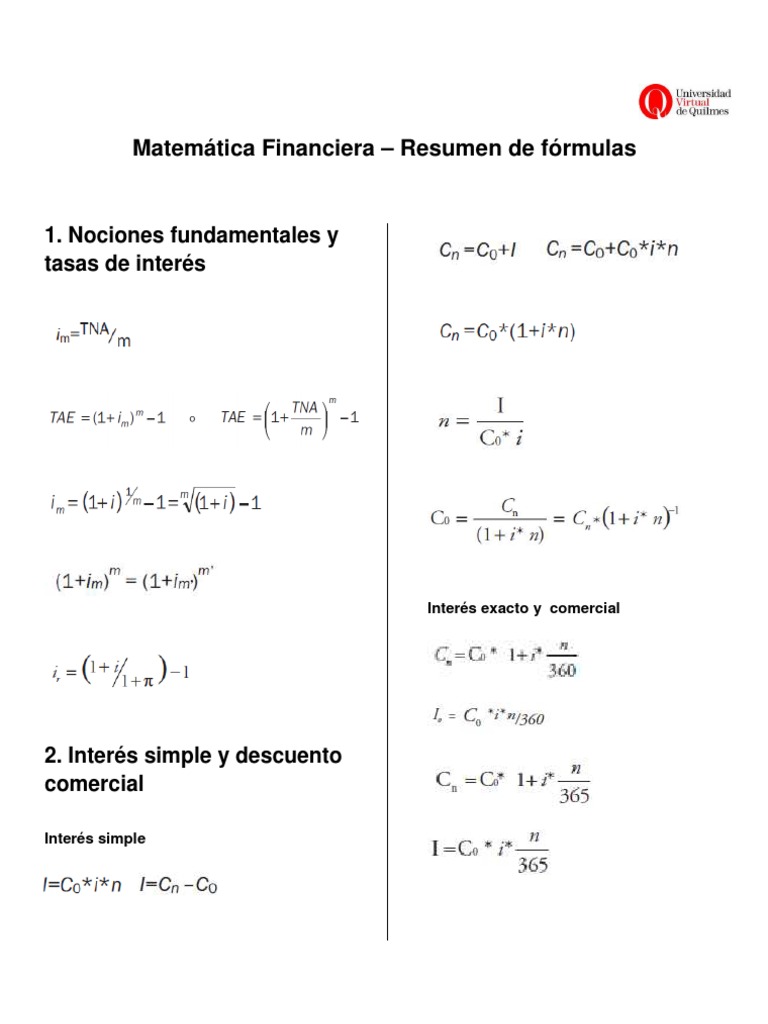Matematica Financiera - Formulas | PDF | Finanzas Matemáticas ...