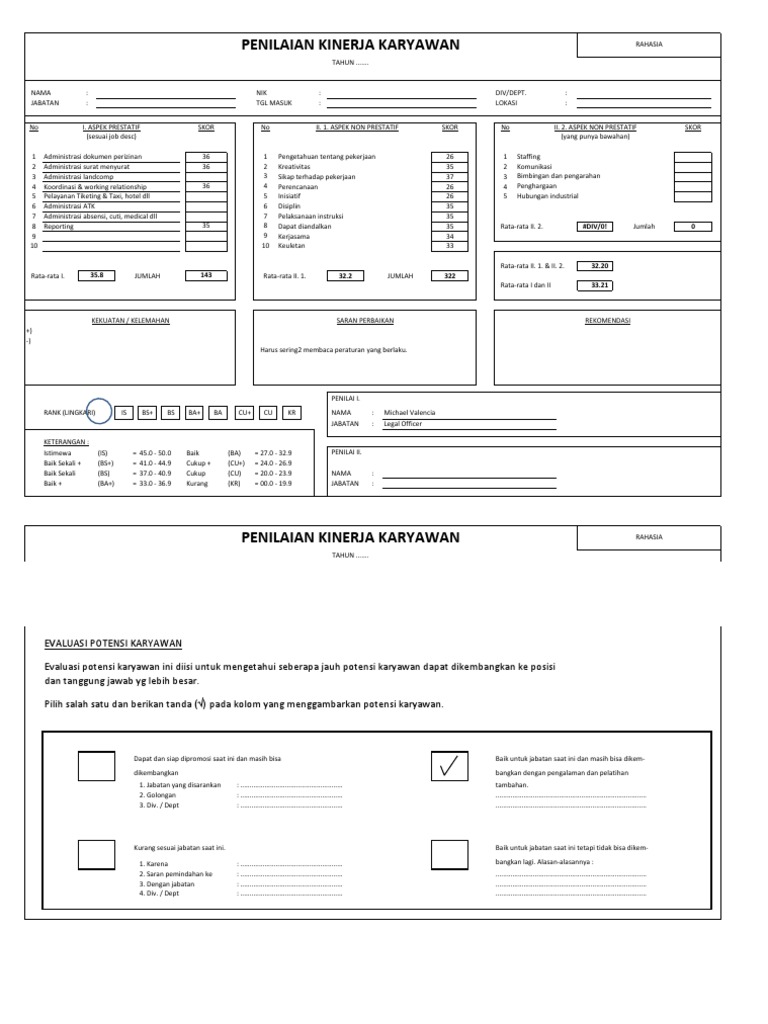 form Penilaian Karyawan