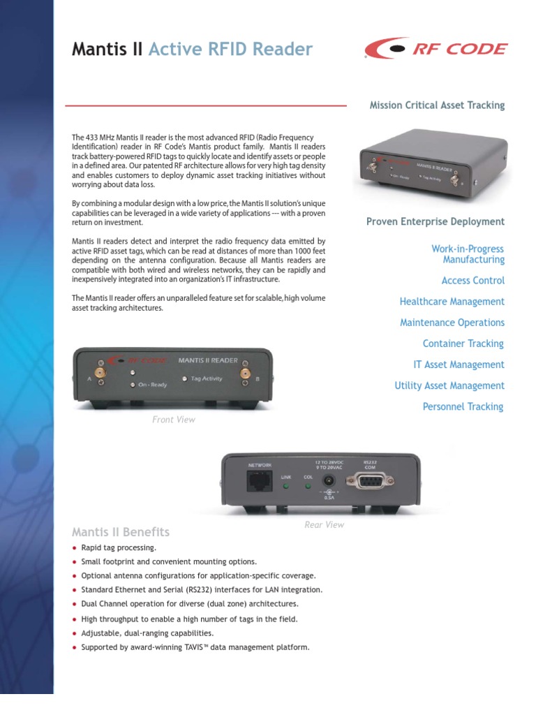 RFC Mantis II Reader Data Sheet (2005) | PDF | Radio Frequency ...