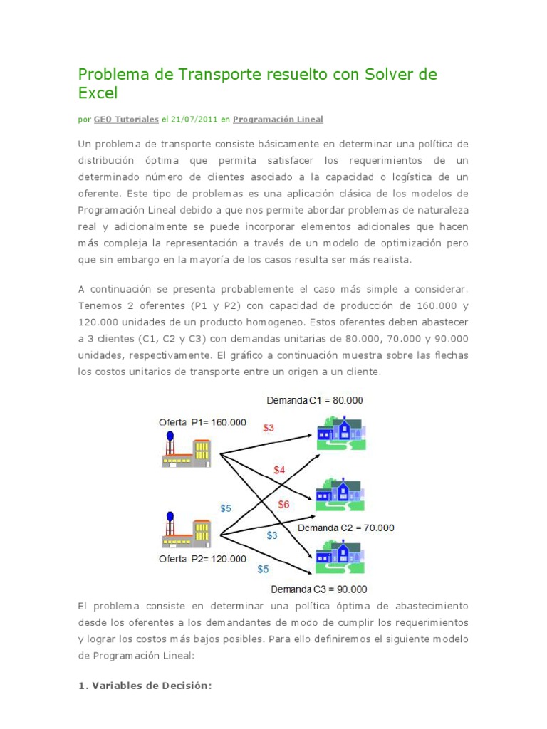 Problema de Transporte Resuelto Con Solver de Excel | PDF | Métodos y ...