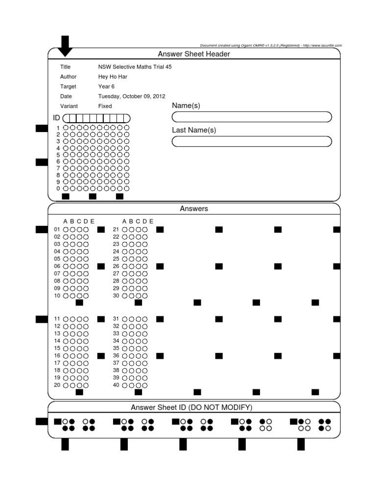 Math 45 Answer Sheet | PDF