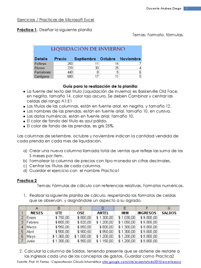 Prácticas Básicas de Microsoft Excel | PDF | Hoja de cálculo ...