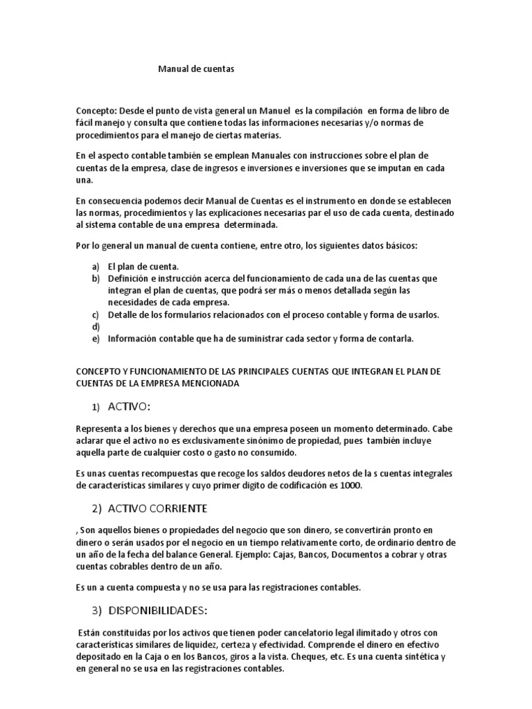 Manual de Cuentas Contables Esenciales | PDF | Contabilidad | Pagos