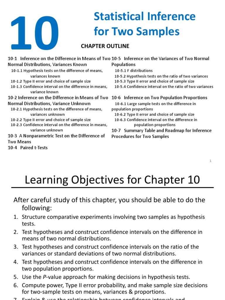Chapter 10 Two Sample Inferences | PDF | Normal Distribution ...