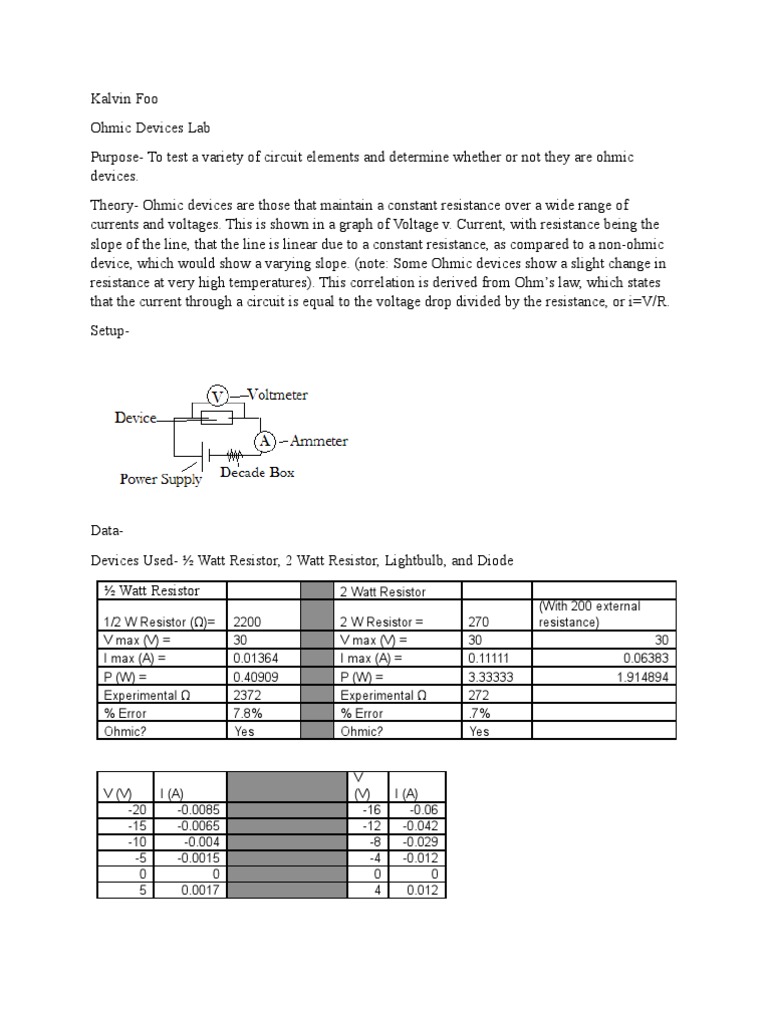 Ohmic Devices Lab PDF Electrical Resistance And Conductance Resistor