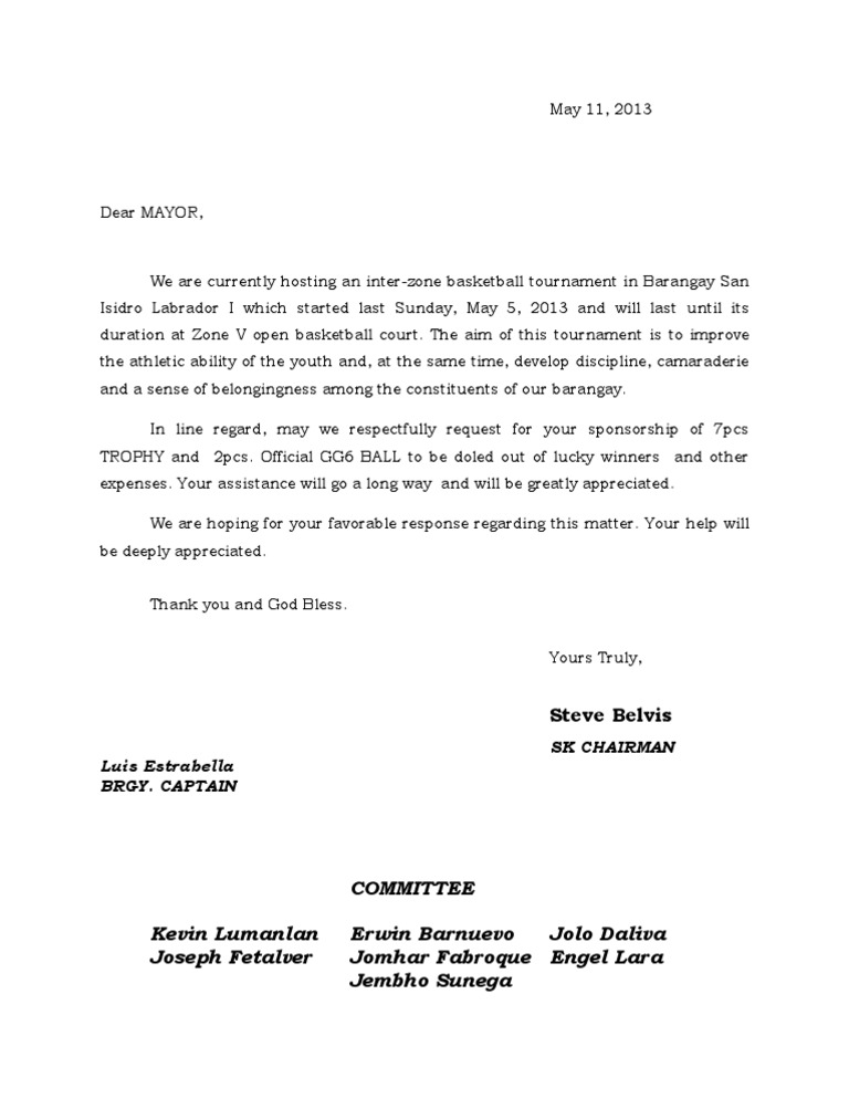 Solicitation Letter PDF Sports Basketball