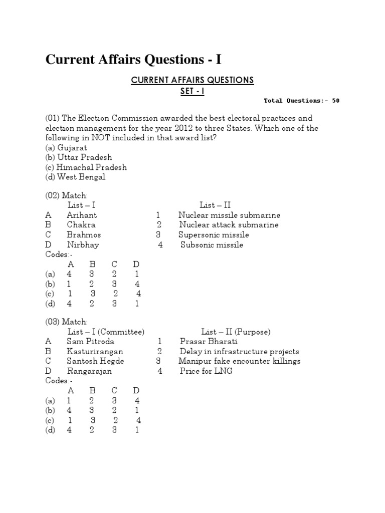 Current Affairs Questions Business