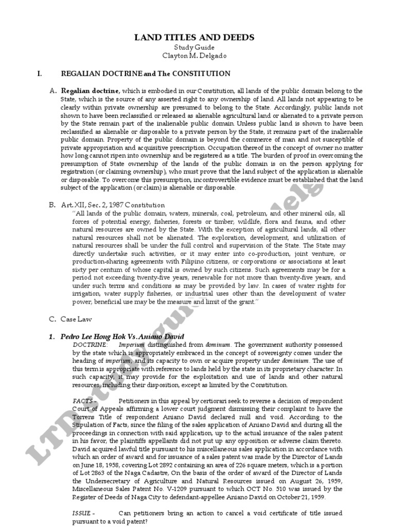 Land Titles and Deeds Study Guide (Draft) Patent Application Property