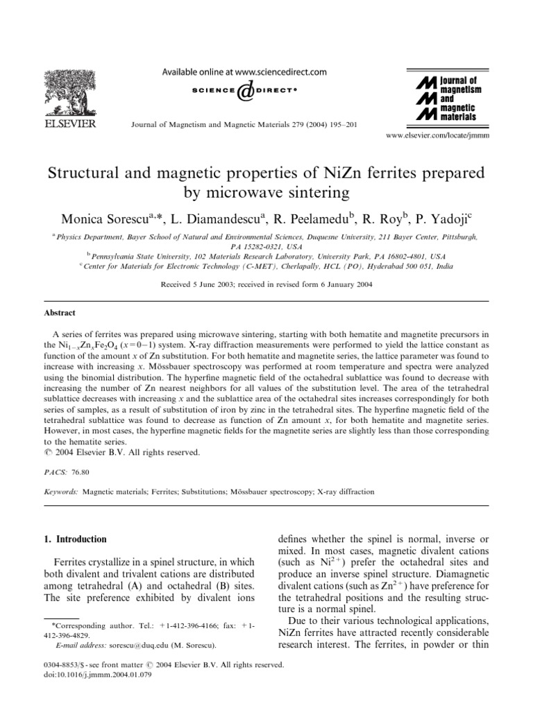 Structural and Magnetic Properties of Nizn Ferrites Prepared by ...