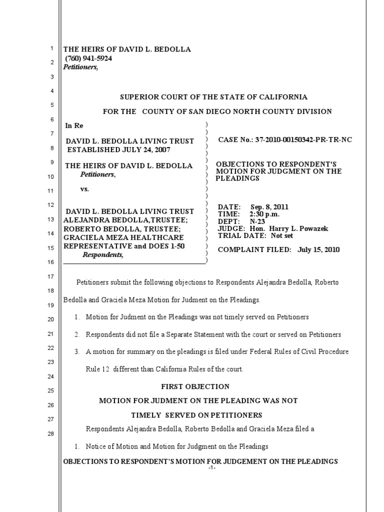 Opposition to Motion for Judgement on the Pleadings Pobate / Roland