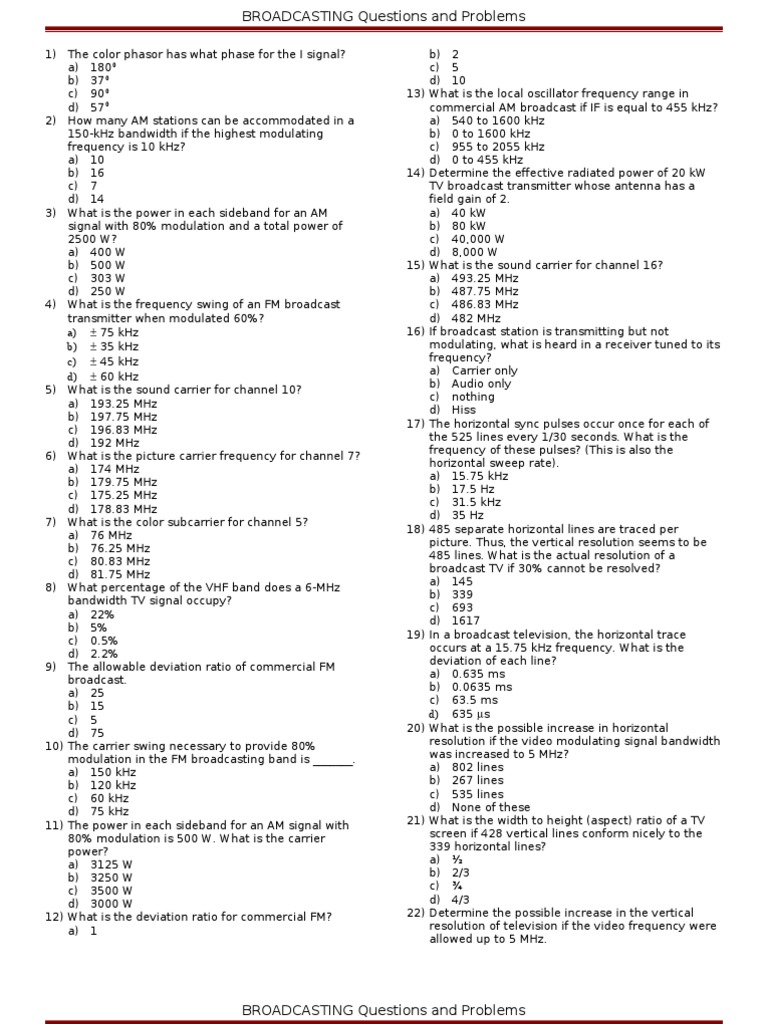 BROADCASTINGQuestions and Solving Problems PDF Frequency