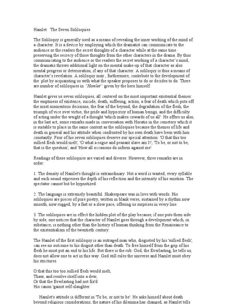 Seven Soliloquies in Hamlet Hamlet Fiction & Literature