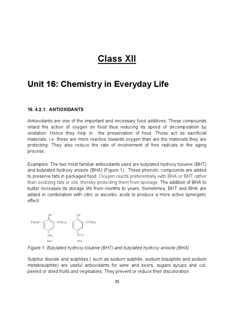 Class XII Unit 16 Chemistry in Everyday Life PDF Antioxidant