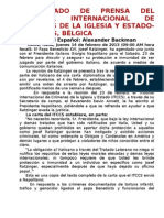 Comunicado de Prensa Del Tribunal Internacional de Crímenes de La Iglesia y Estado