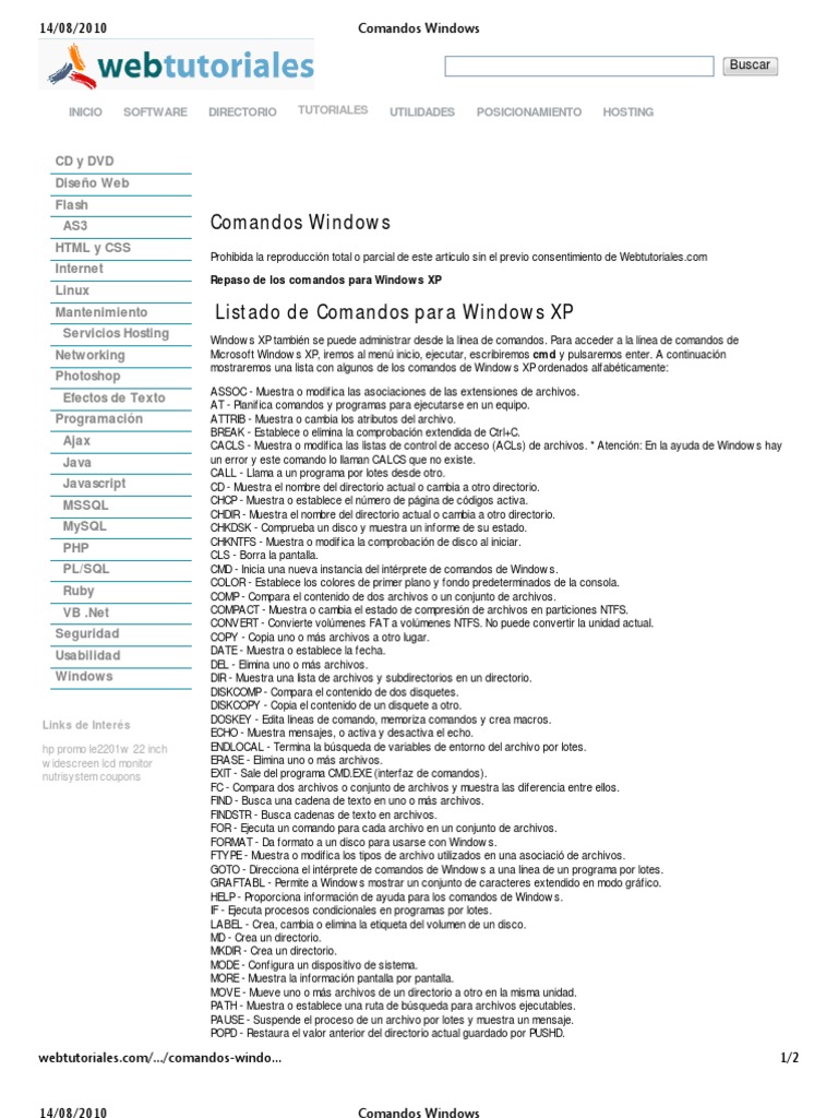 Comandos Windows | PDF | Archivo de computadora | Ingeniería de software